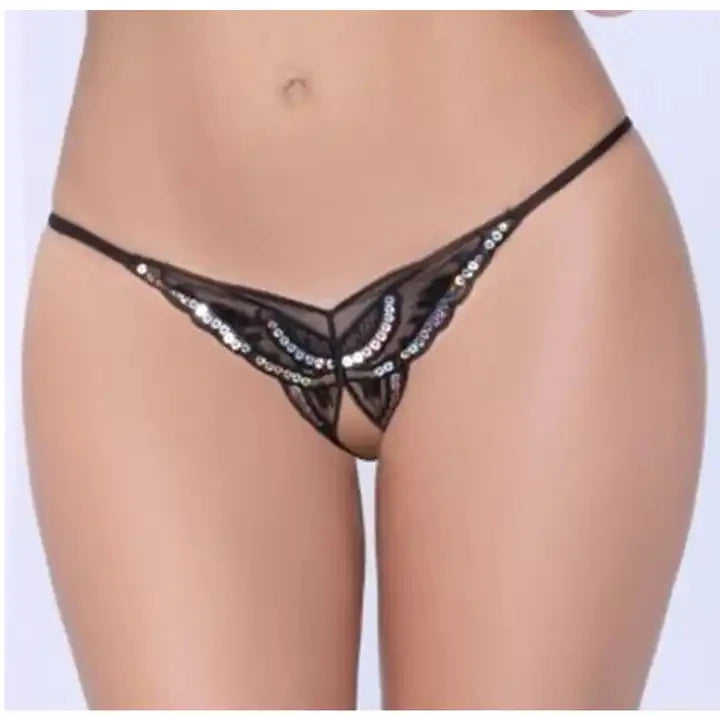 Cheap Price Butterfly Thong Sequin Embroidery Crotchless Panties Bikini Womens Underwear Lace Sexy Transparent T-BACK G String