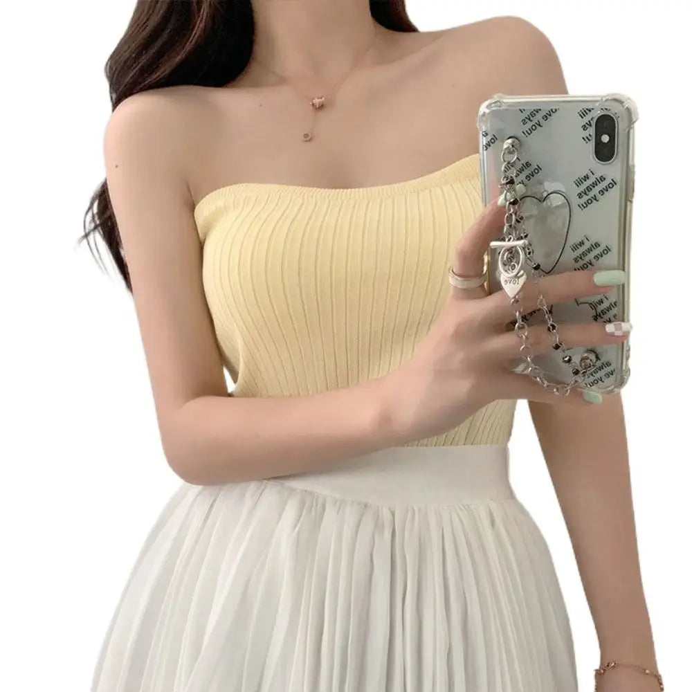 Ribbed Knit Tube Top Casual Strapless Bandeau Slim Fit Sleeveless Vest Sleeveless Sexy Tank Tops Women