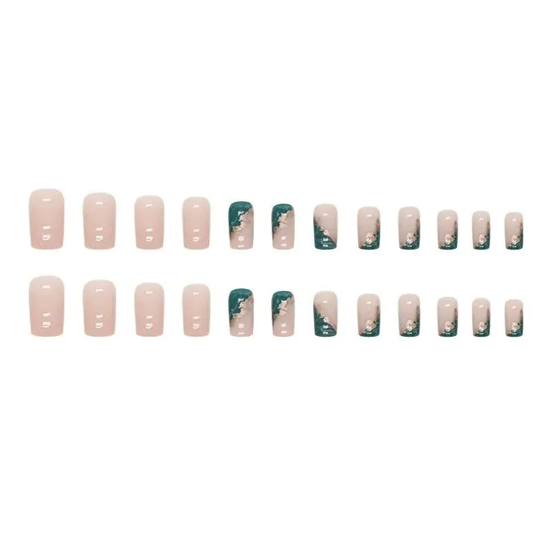 24 PCs Short French Minimalist Smudged Nails with 1 Jelly Gel and 1 Nail File