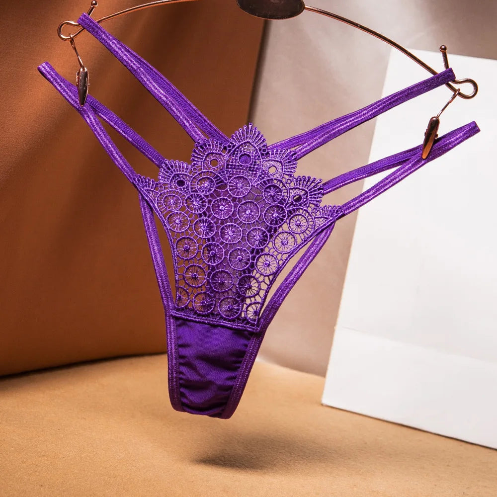 ﻿ ﻿ Women's Lace Underwear Thin Drawstring Cross Hollow Sexy High Elastic Mid-Waist Sexy Panties  Women Underwear Thongs Lace Bi
