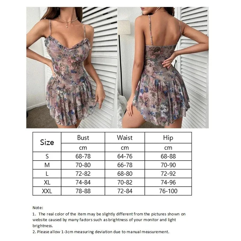 WWomen's Sexy Floral Nightdress Set Pajama Sexy Lingerie for Women Push Up Adult Sexy Nights Slip Dress Female Babydoll Costumes