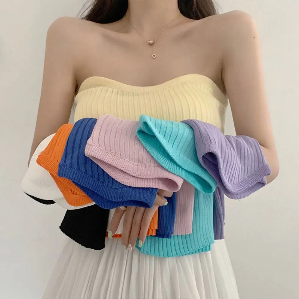 Ribbed Knit Tube Top Casual Strapless Bandeau Slim Fit Sleeveless Vest Sleeveless Sexy Tank Tops Women