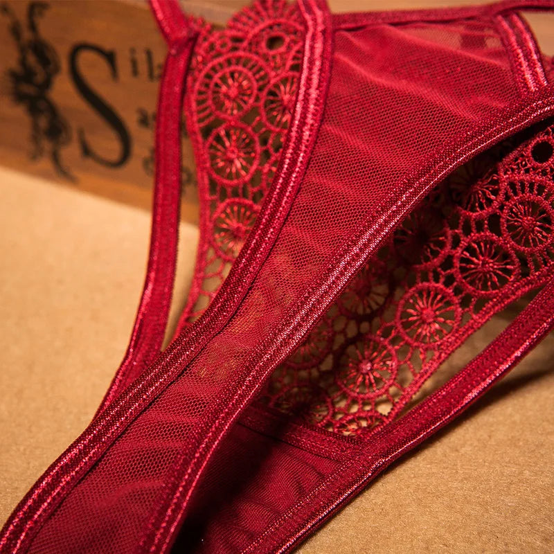 ﻿ ﻿ Women's Lace Underwear Thin Drawstring Cross Hollow Sexy High Elastic Mid-Waist Sexy Panties  Women Underwear Thongs Lace Bi