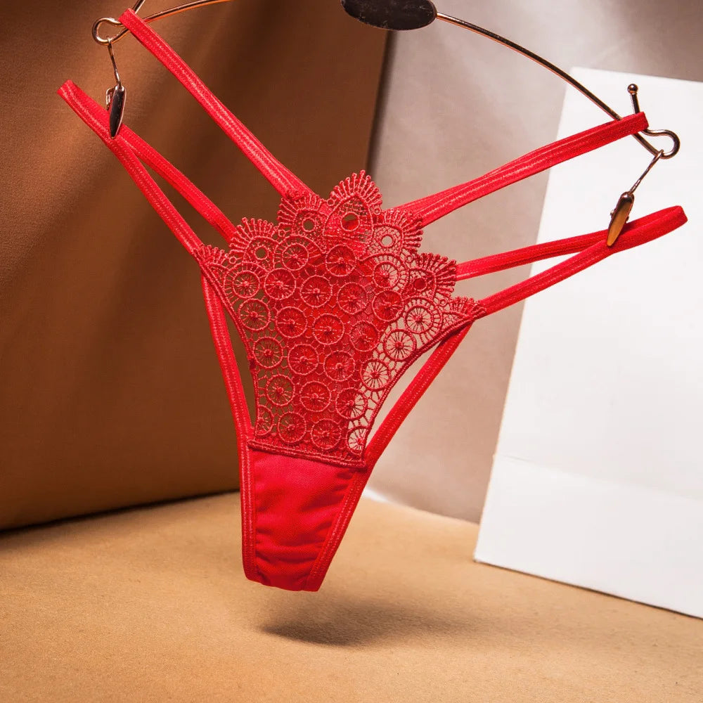 ﻿ ﻿ Women's Lace Underwear Thin Drawstring Cross Hollow Sexy High Elastic Mid-Waist Sexy Panties  Women Underwear Thongs Lace Bi