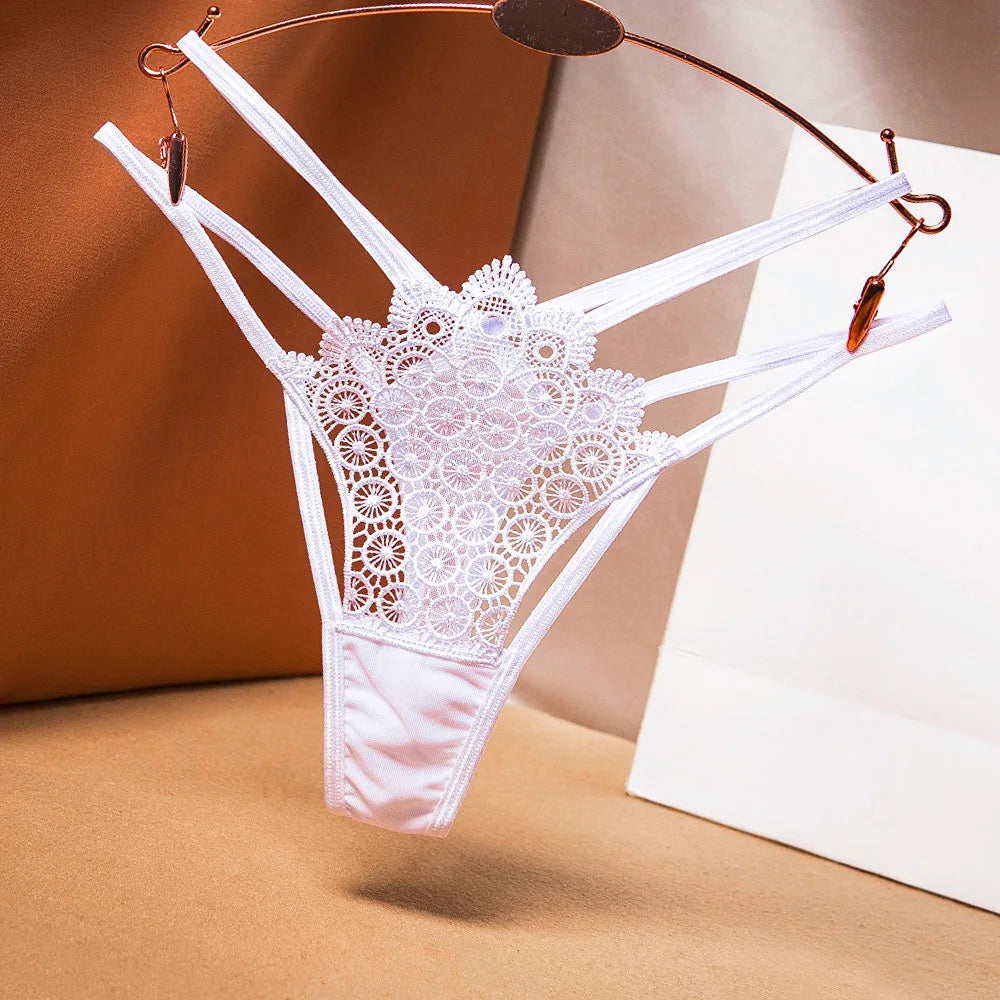 ﻿ ﻿ Women's Lace Underwear Thin Drawstring Cross Hollow Sexy High Elastic Mid-Waist Sexy Panties  Women Underwear Thongs Lace Bi