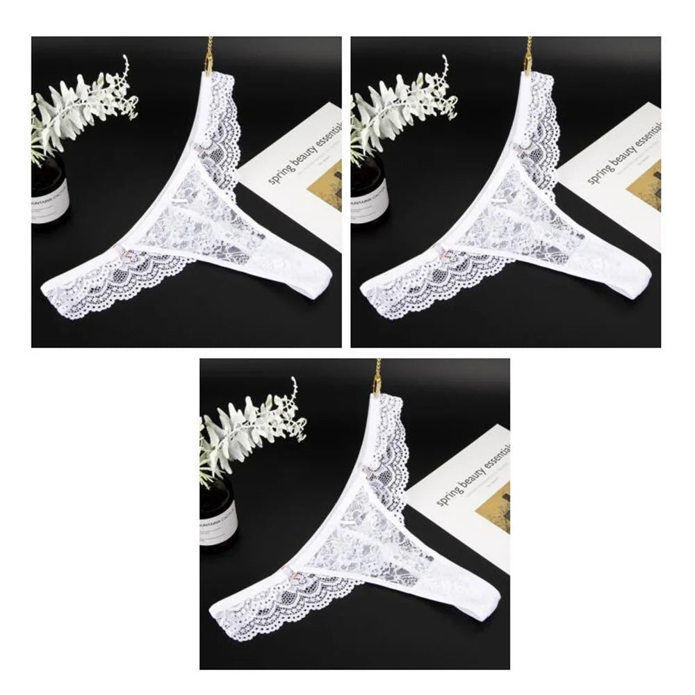 3 PCS/Set Women Micro G String Panties Sexy Lace Thong Low Rise Perspective Underwear Female Transparent Soft Lingerie