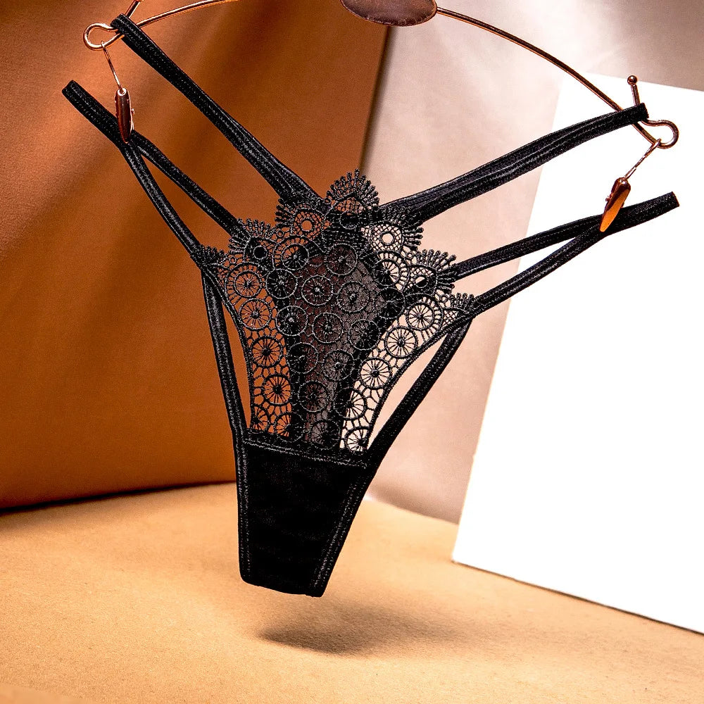 ﻿ ﻿ Women's Lace Underwear Thin Drawstring Cross Hollow Sexy High Elastic Mid-Waist Sexy Panties  Women Underwear Thongs Lace Bi