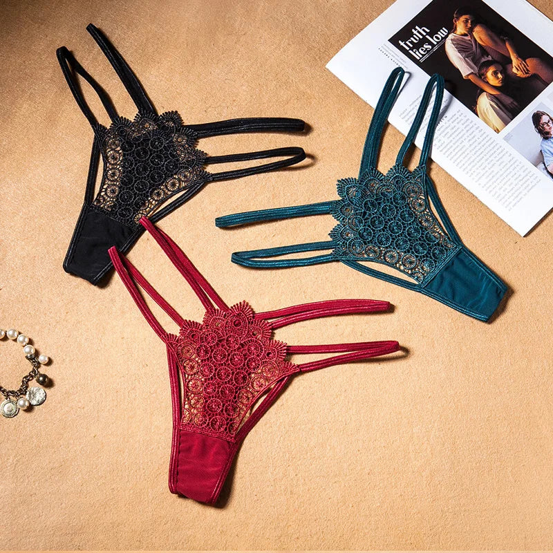 ﻿ ﻿ Women's Lace Underwear Thin Drawstring Cross Hollow Sexy High Elastic Mid-Waist Sexy Panties  Women Underwear Thongs Lace Bi