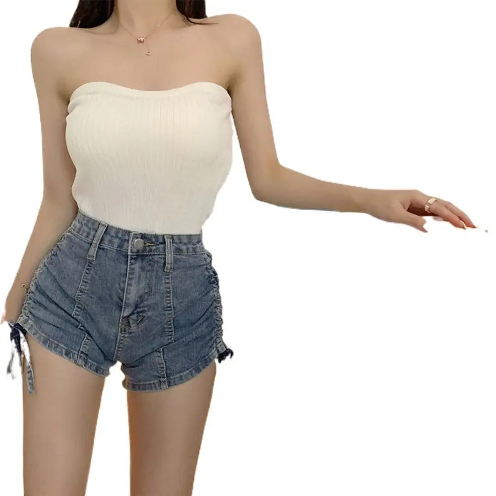 Ribbed Knit Tube Top Casual Strapless Bandeau Slim Fit Sleeveless Vest Sleeveless Sexy Tank Tops Women