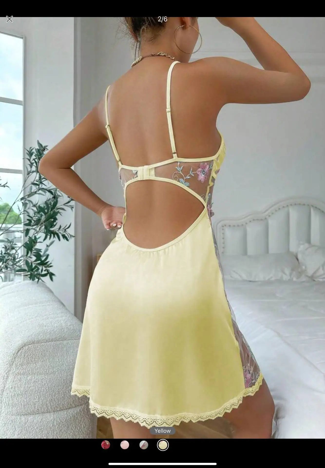 Women Nightgowns Sheer Embroidered Mesh & Satin Deep-V Chemise Nightgown Nightwear Dresses Sexy Lingerie Gown Housewear Robe