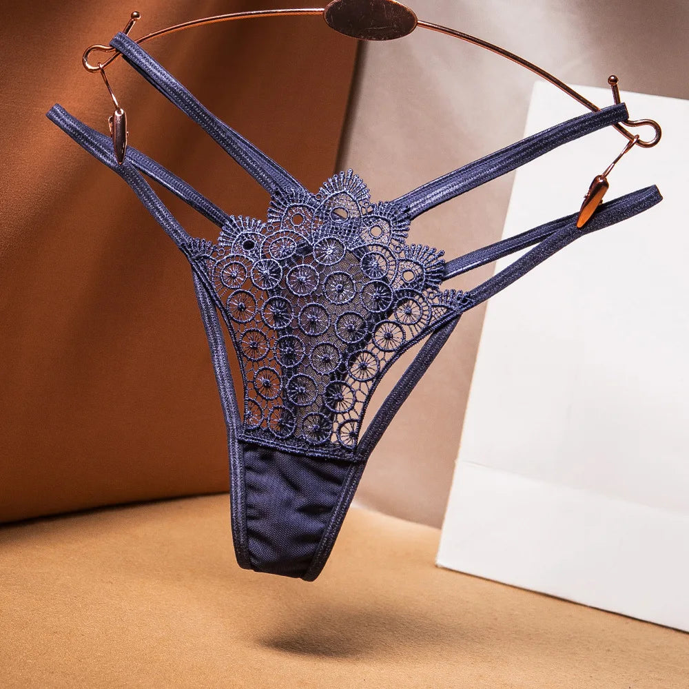 ﻿ ﻿ Women's Lace Underwear Thin Drawstring Cross Hollow Sexy High Elastic Mid-Waist Sexy Panties  Women Underwear Thongs Lace Bi