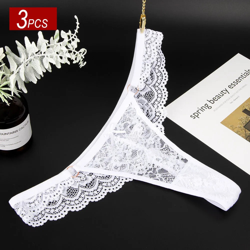 3 PCS/Set Women Micro G String Panties Sexy Lace Thong Low Rise Perspective Underwear Female Transparent Soft Lingerie