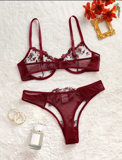 Beautiful Flora Embroidered Lingerie Set