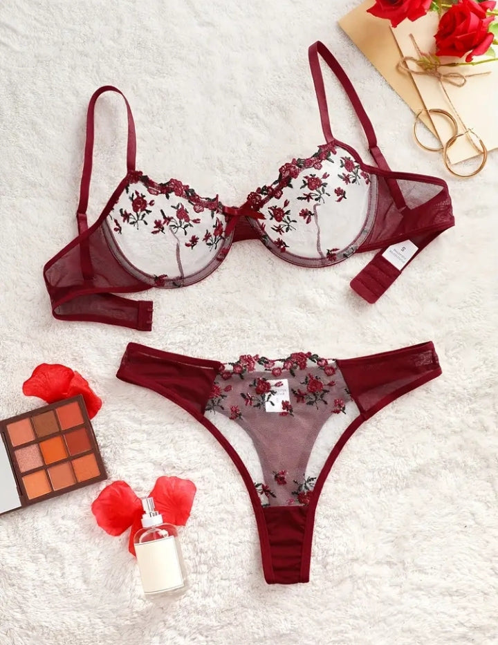 Beautiful Flora Embroidered Lingerie Set