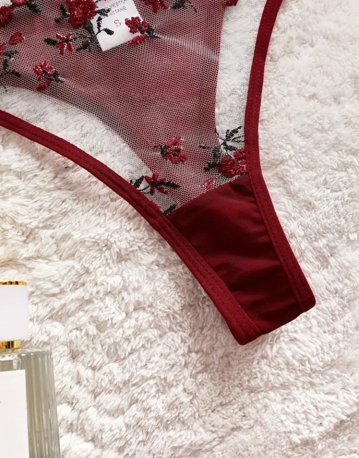 Beautiful Flora Embroidered Lingerie Set