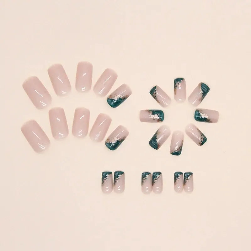 24 PCs Short French Minimalist Smudged Nails with 1 Jelly Gel and 1 Nail File