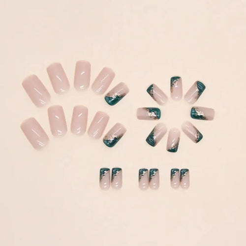 24 PCs Short French Minimalist Smudged Nails with 1 Jelly Gel and 1 Nail File