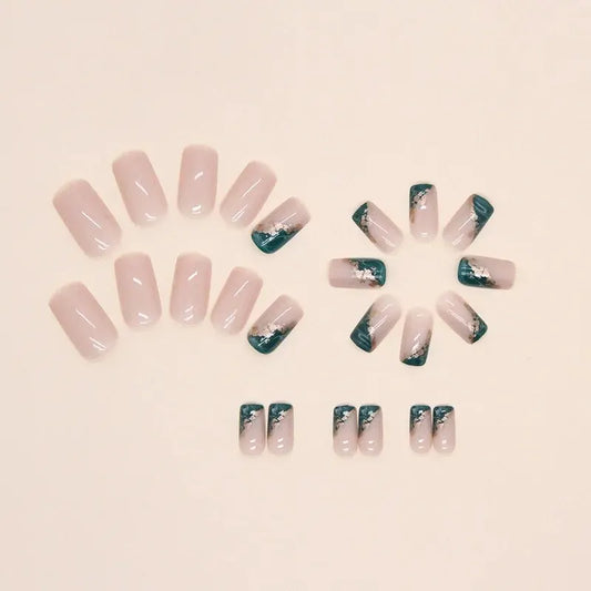 24 PCs Short French Minimalist Smudged Nails with 1 Jelly Gel and 1 Nail File