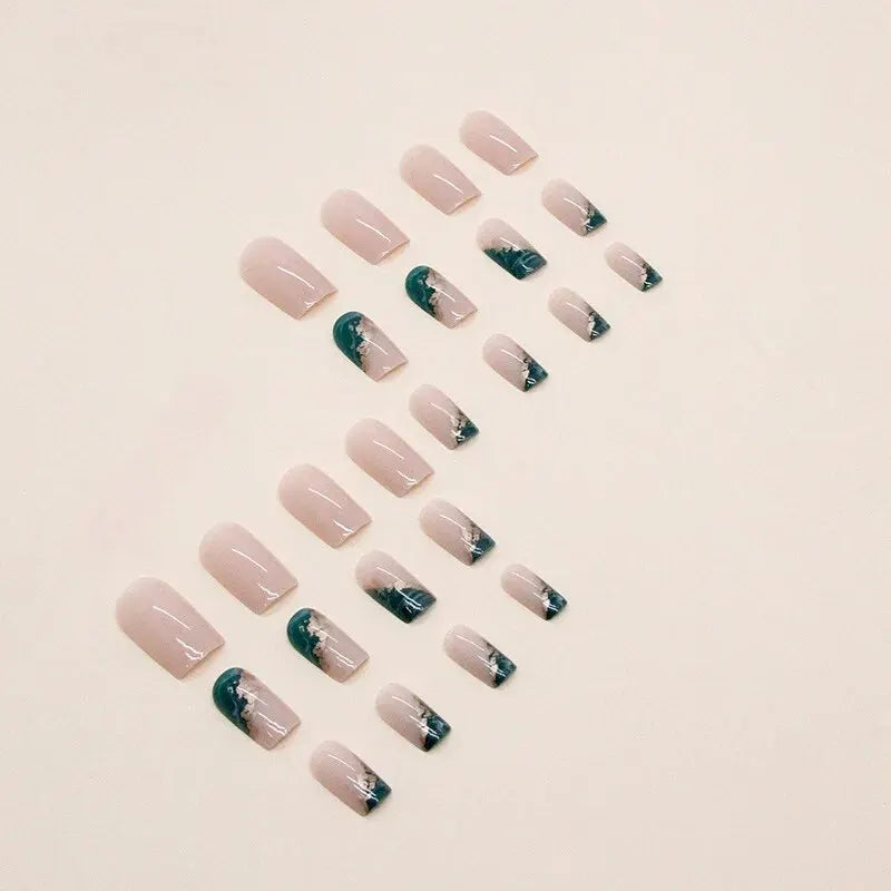 24 PCs Short French Minimalist Smudged Nails with 1 Jelly Gel and 1 Nail File